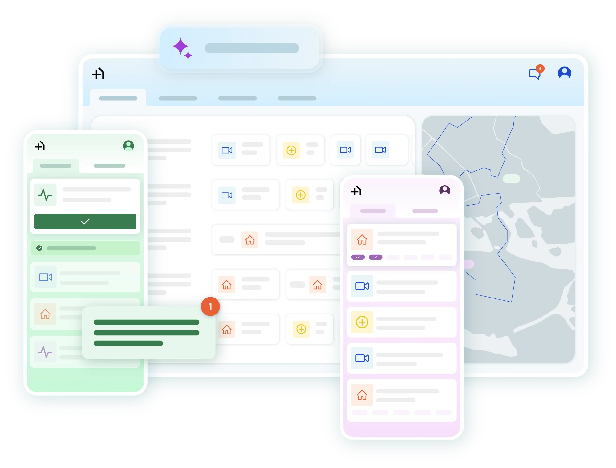Interfaces of medoma center, care and go